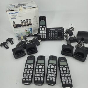 Panasonic KX-TGE445 6.0 5 Handset Cordless Phone System Answering Machine Black